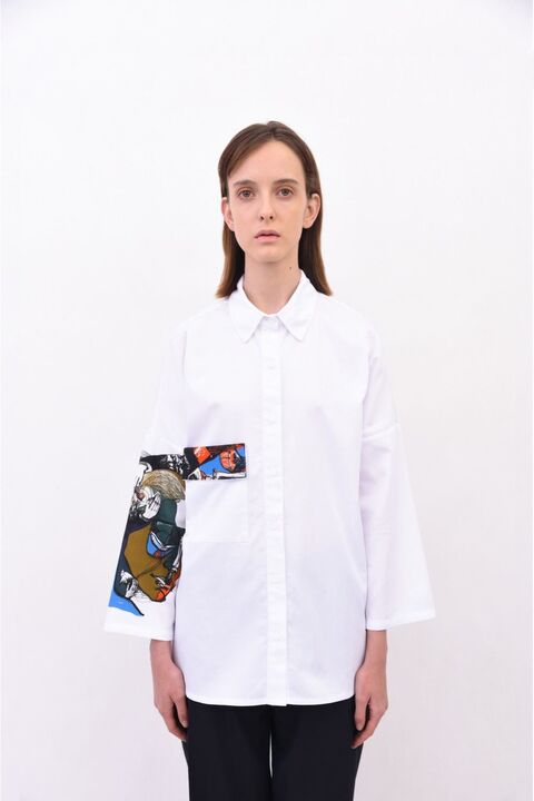 Рубашка с принтованым рукавом