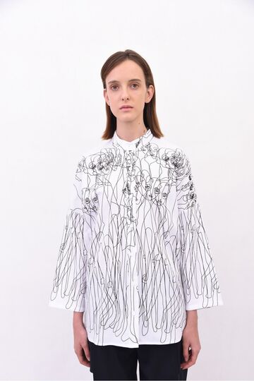 Белая рубашка с черно-белым принтом Люди