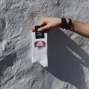 Білі шкарпетки з клоунами