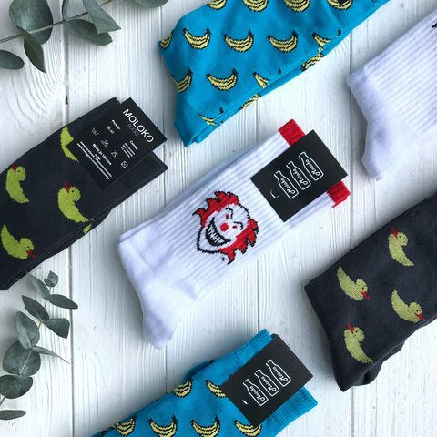 Білі шкарпетки з клоунами