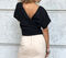 Black linen top with an open back