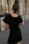 Black linen top with an open back