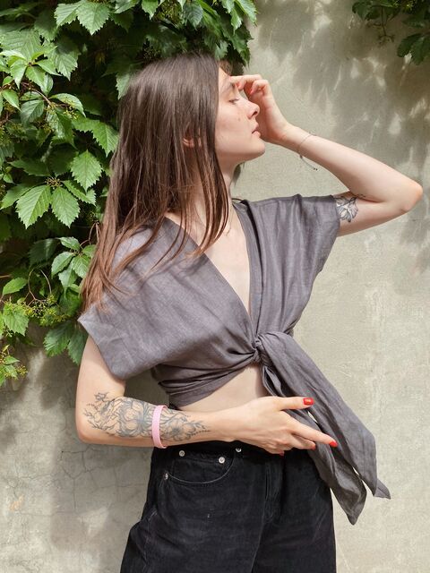 Dark Gray Linen Top with an Open Back