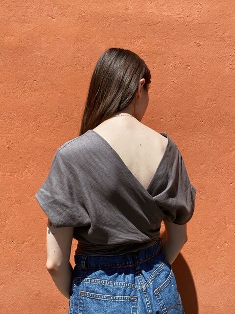 Dark Gray Linen Top with an Open Back