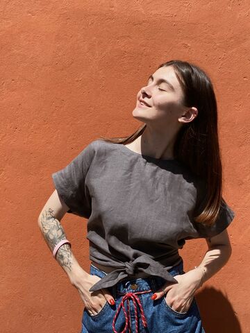 Dark Gray Linen Top with an Open Back