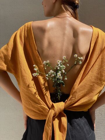 Yellow Linen Top with an Open Back