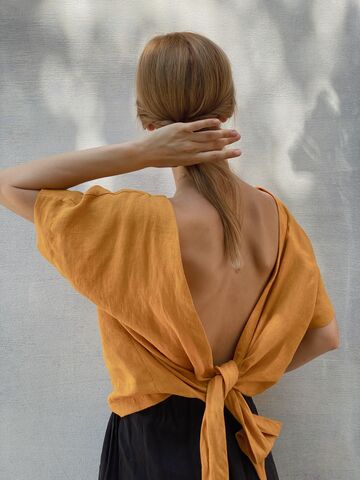Yellow Linen Top with an Open Back