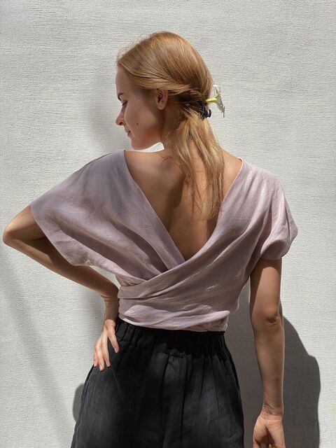 Powder Pink Linen Top with an Open Back