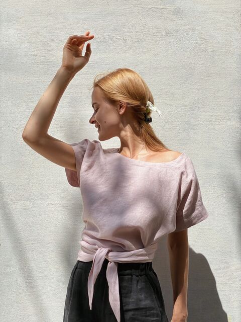 Powder Pink Linen Top with an Open Back