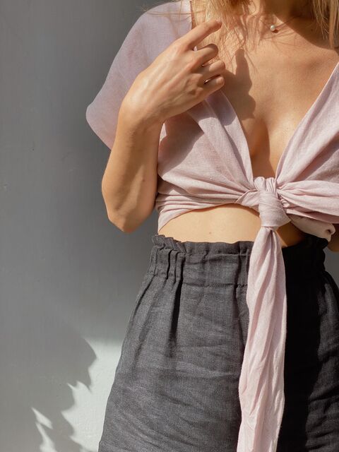 Powder Pink Linen Top with an Open Back