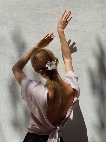 Powder Pink Linen Top with an Open Back