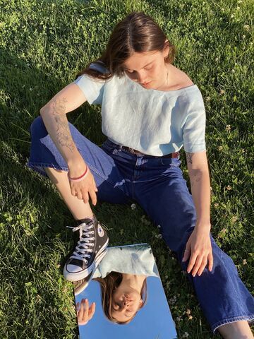 Sky Blue Linen Top with an Open Back