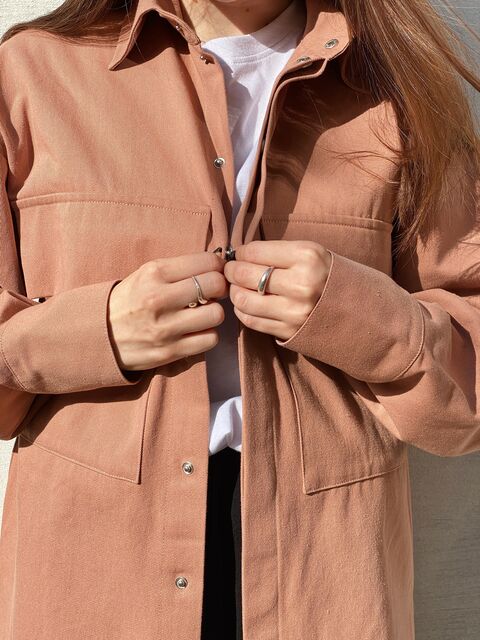 Terracotta Cotton Shirt with Hidden Buttons