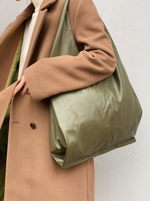 Оливковий шопер з підкладкою та однією ручкою