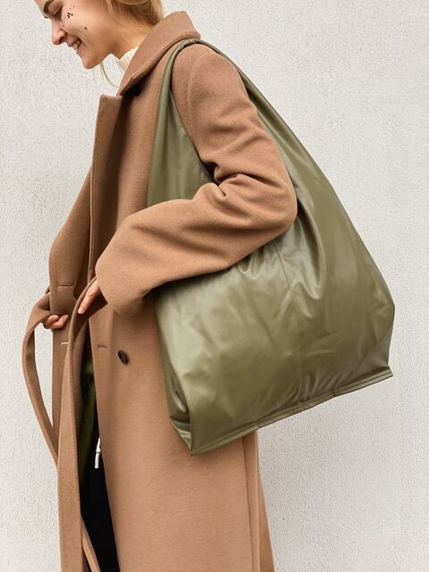 Оливковий шопер з підкладкою та однією ручкою
