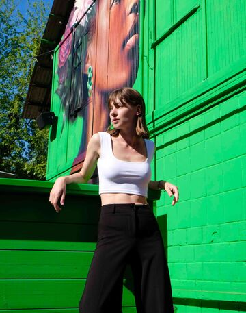 White top with a square neckline