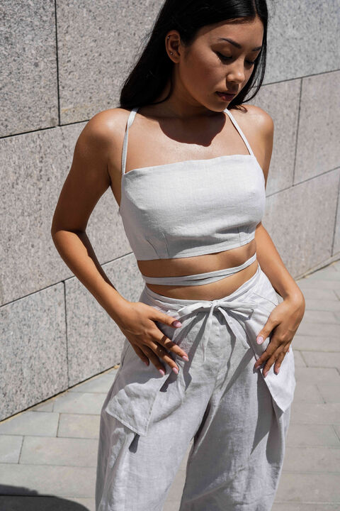 Gray linen top with ties