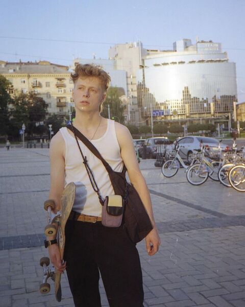 Purple Miramar film camera crossbody pocket