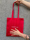 Red tote bag with white embroidery Sativa Rotaru