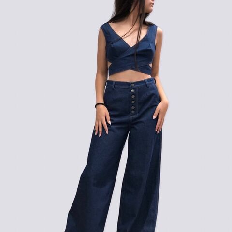 Топ зі складкою із темно-синьої джинсової тканини