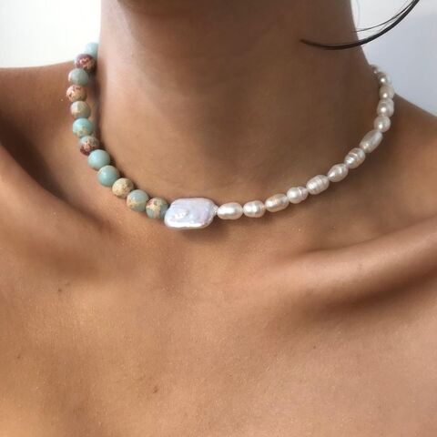 Намисто з камінням шоушан та перлинами