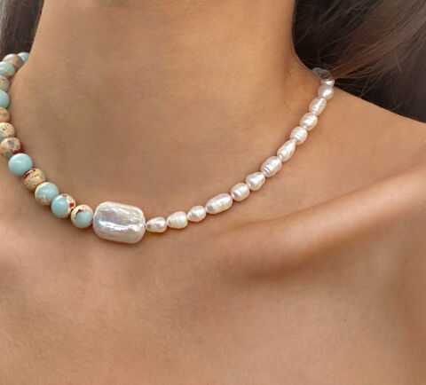 Намисто з камінням шоушан та перлинами