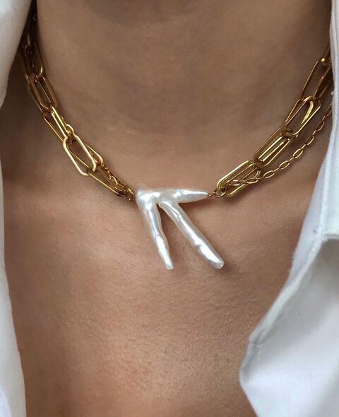 Намисто позолота з барочною перлиною