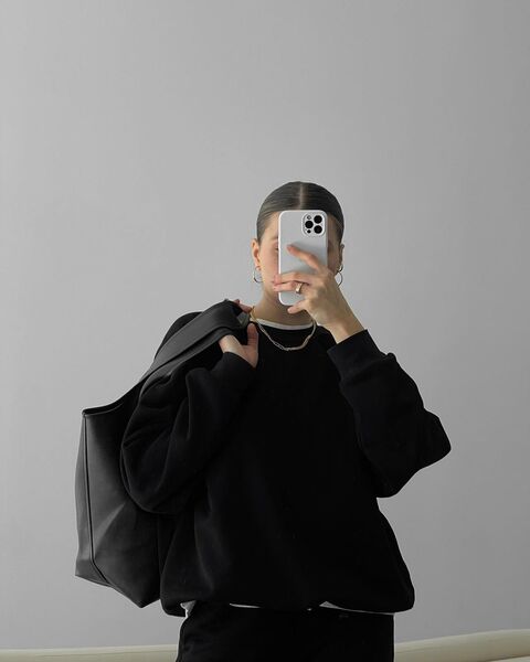 Чорний шопер з  еко-шкіри