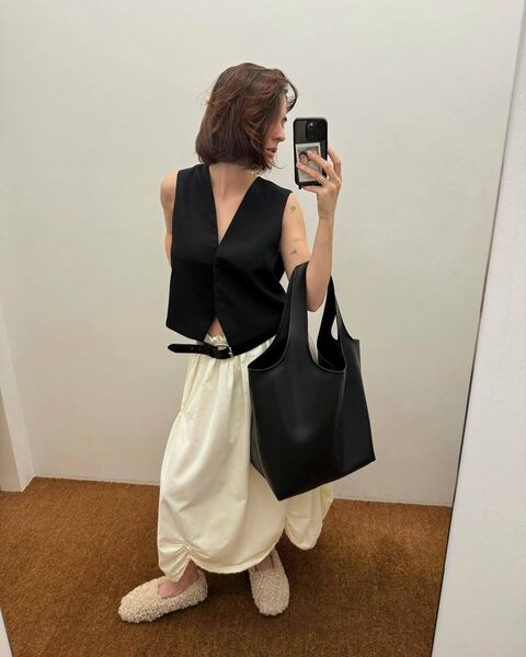 Чорний шопер з  еко-шкіри