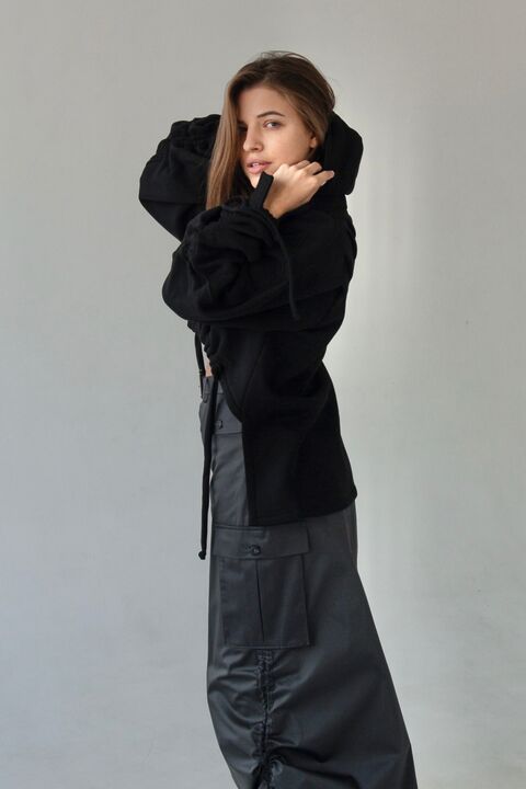 Black hoodie from a footer with fleece