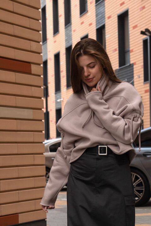 Sweatshirt from three-thread with fleece color beige powder