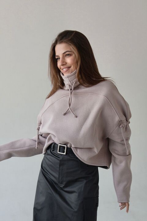 Sweatshirt from three-thread with fleece color beige powder