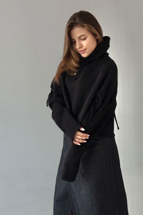 Black sweatshirt from three-thread with fleece