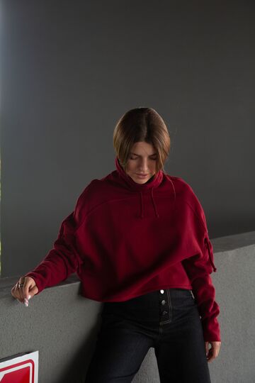 Red sweatshirt from three-thread with fleece