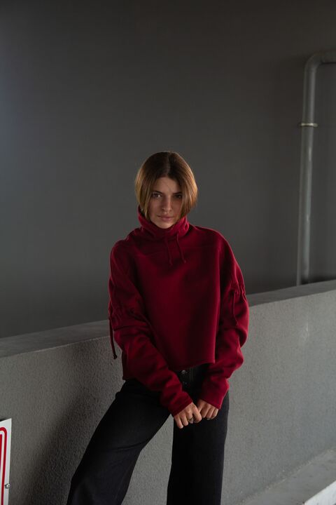 Red sweatshirt from three-thread with fleece