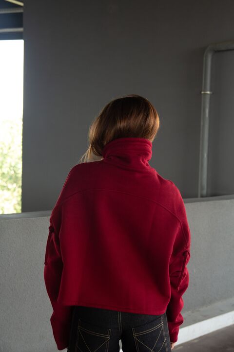 Red sweatshirt from three-thread with fleece