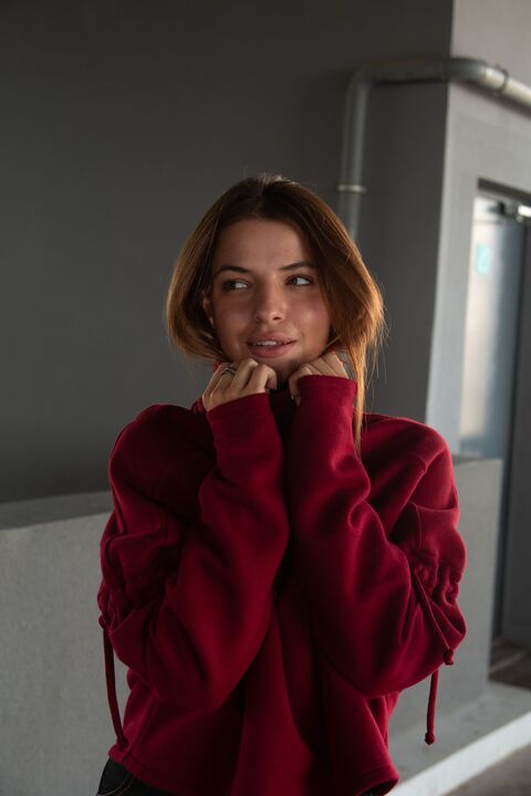 Red sweatshirt from three-thread with fleece