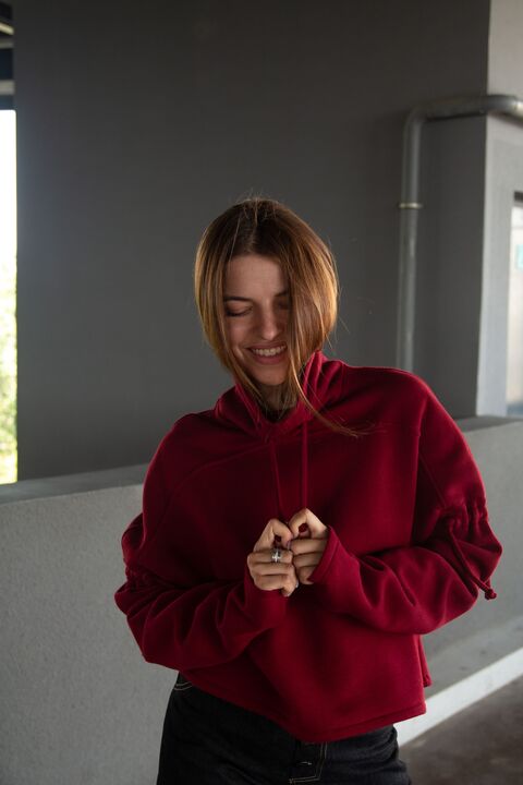 Red sweatshirt from three-thread with fleece
