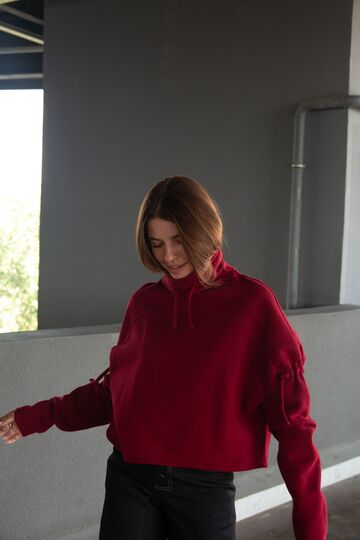 Red sweatshirt from three-thread with fleece
