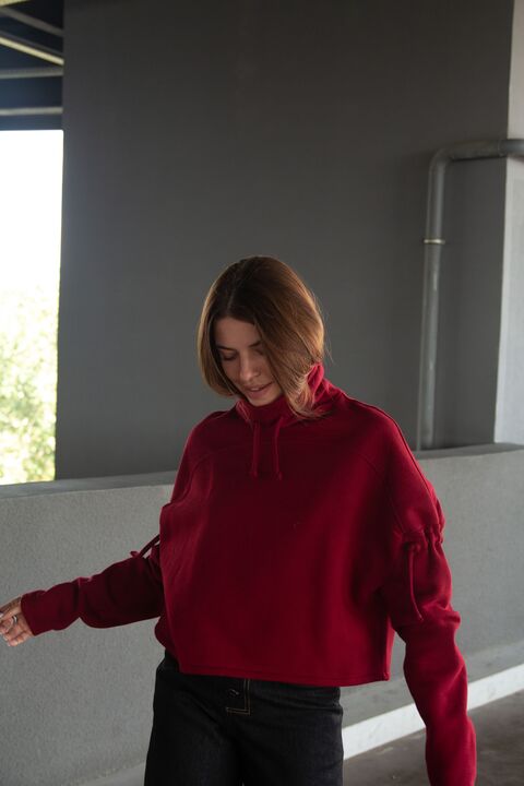 Red sweatshirt from three-thread with fleece