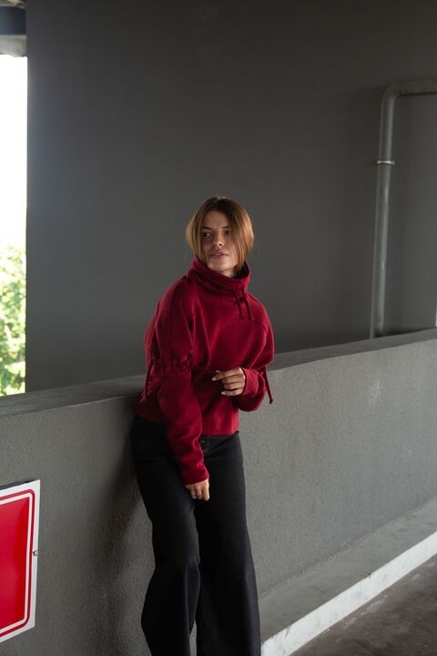 Red sweatshirt from three-thread with fleece
