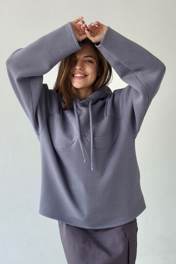 Lilac gray hoodie from three-thread with fleece "6"