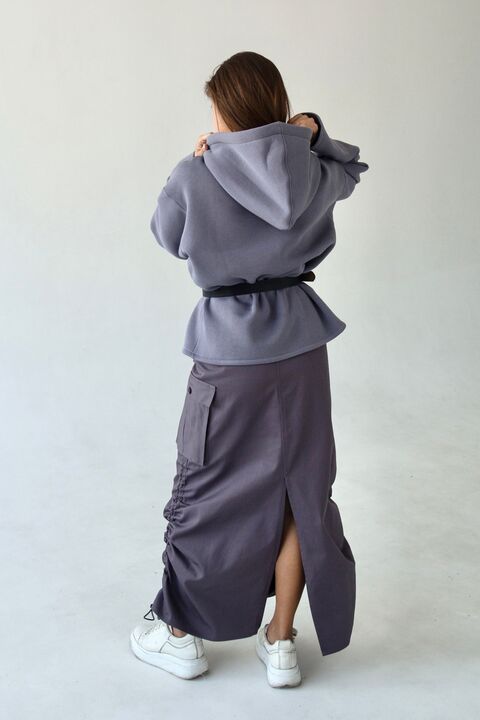 Lilac gray hoodie from three-thread with fleece "6"