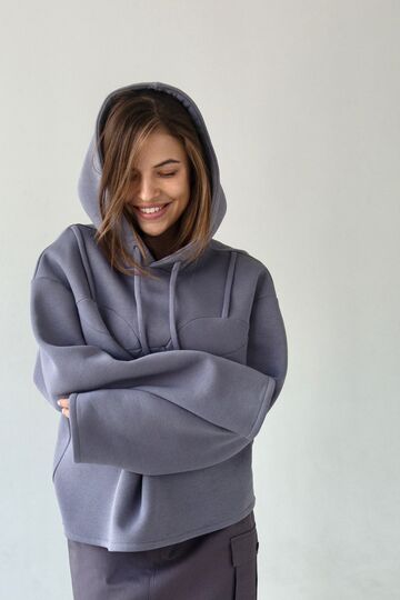 Lilac gray hoodie from three-thread with fleece "6"