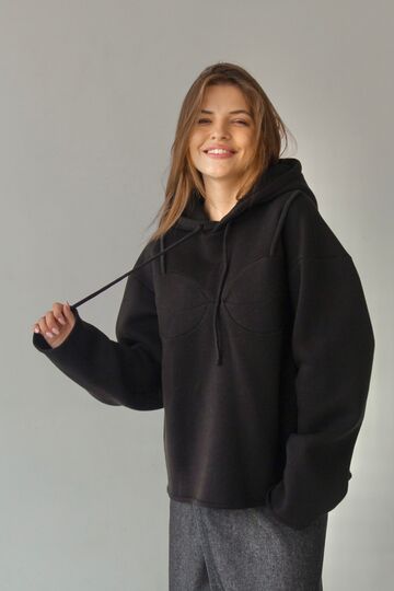 Black hoodie from three-thread with fleece "6"