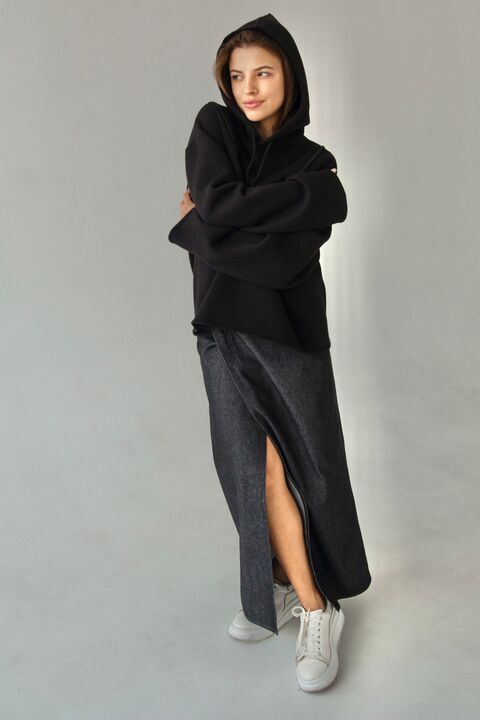 Black hoodie from three-thread with fleece "6"