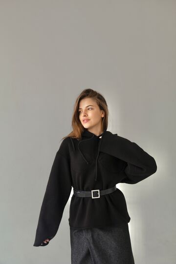 Black hoodie from three-thread with fleece "6"