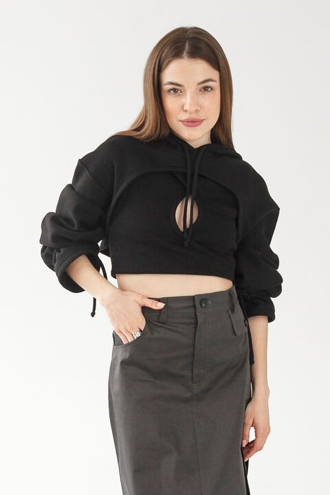 Black hoodie-sleeves from a three-thread with fleece