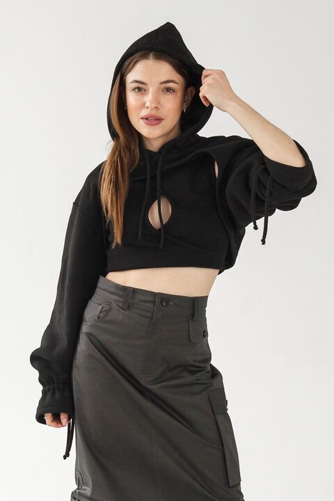 Black hoodie-sleeves from a three-thread with fleece