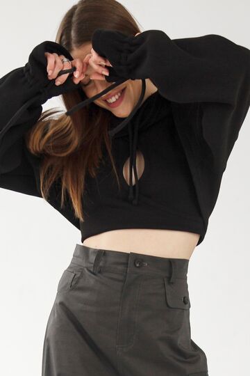 Black hoodie-sleeves from a three-thread with fleece